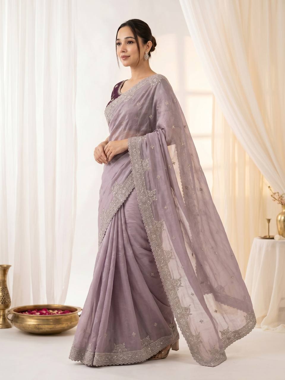Pure Fandy satin material with c pallu embroidery work saree