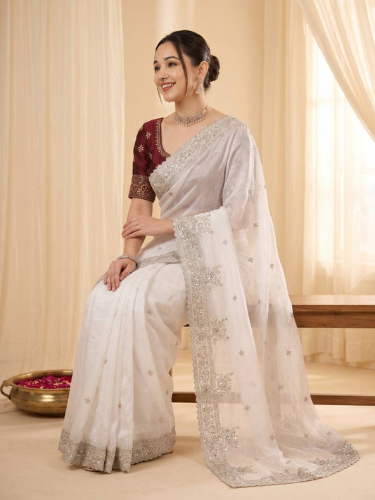 Pure Fandy satin material with c pallu embroidery work saree