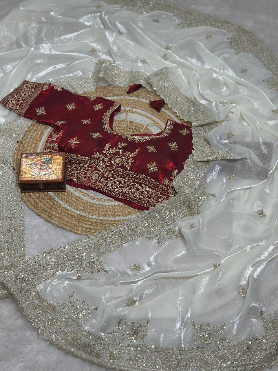 Pure Fandy satin material with c pallu embroidery work saree