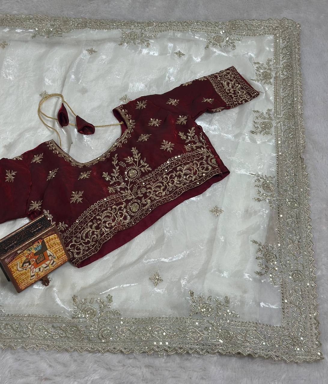 Pure Fandy satin material with c pallu embroidery work saree