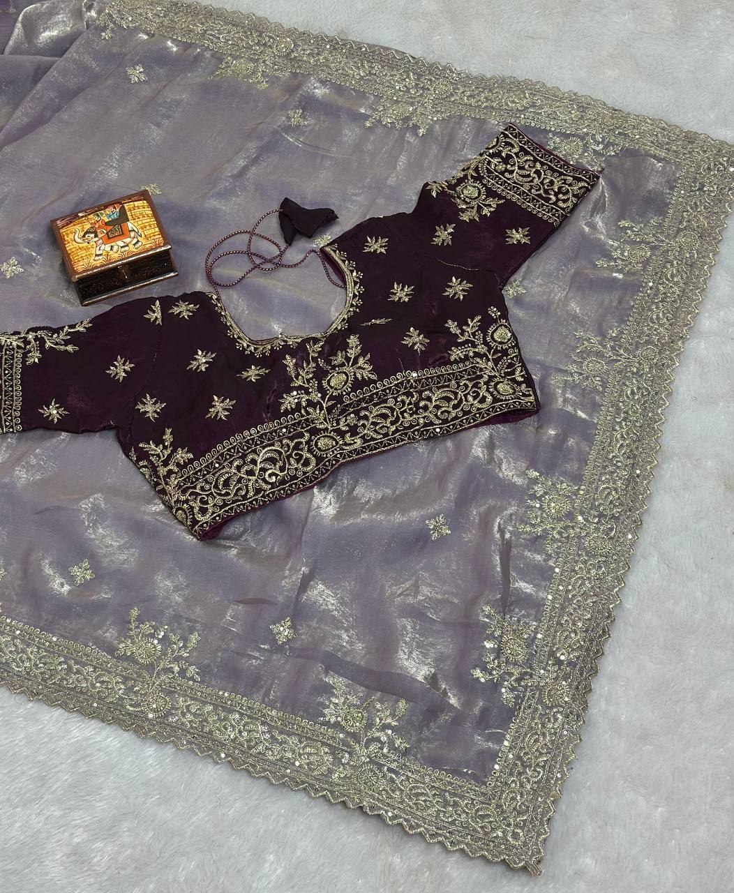 Pure Fandy satin material with c pallu embroidery work saree