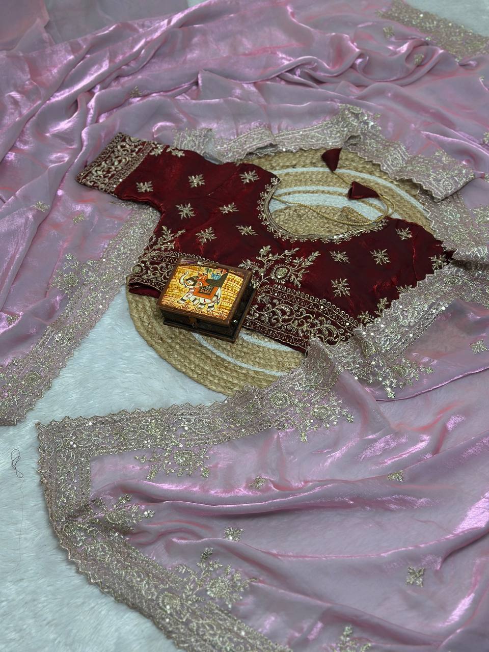Pure Fandy satin material with c pallu embroidery work saree