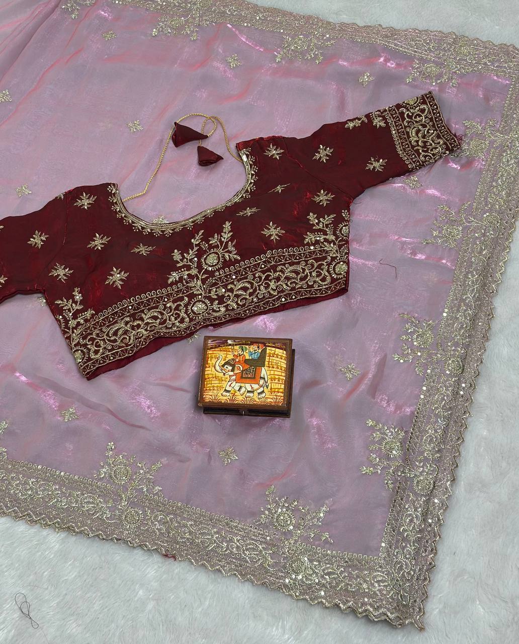 Pure Fandy satin material with c pallu embroidery work saree
