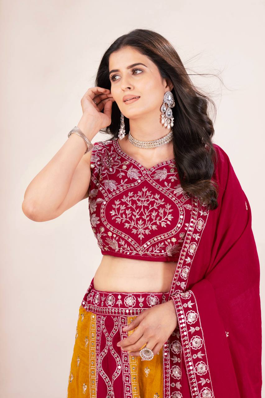 Einführung eines 4 Meter ausgestellten Coding Sequins Work Lehenga