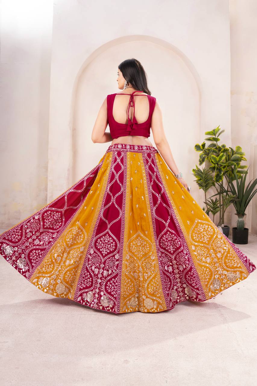 Einführung eines 4 Meter ausgestellten Coding Sequins Work Lehenga