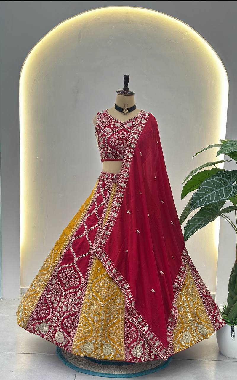 Einführung eines 4 Meter ausgestellten Coding Sequins Work Lehenga