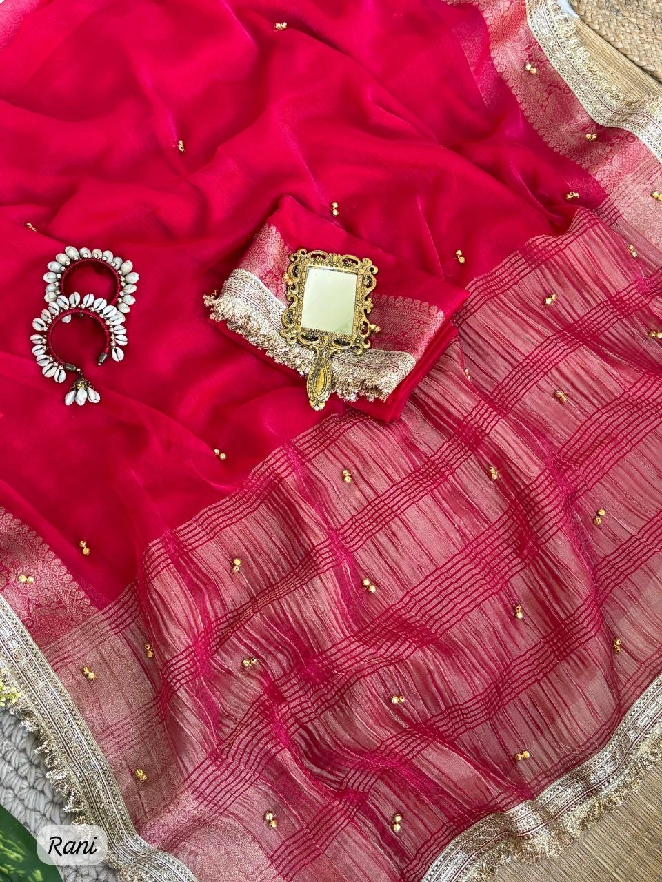 Pure soft Fendy chiffon Saree With Gungroo and Fancy lace Border
