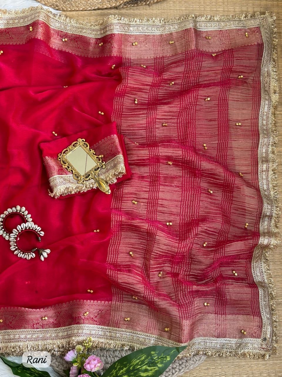 Pure soft Fendy chiffon Saree With Gungroo and Fancy lace Border