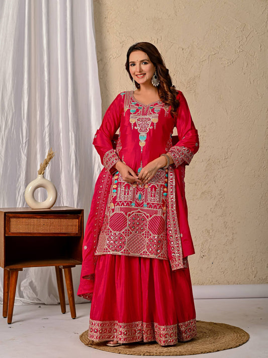 Launching New Designer Party Wear Look Top Sharara Plazzo and Dupatta
