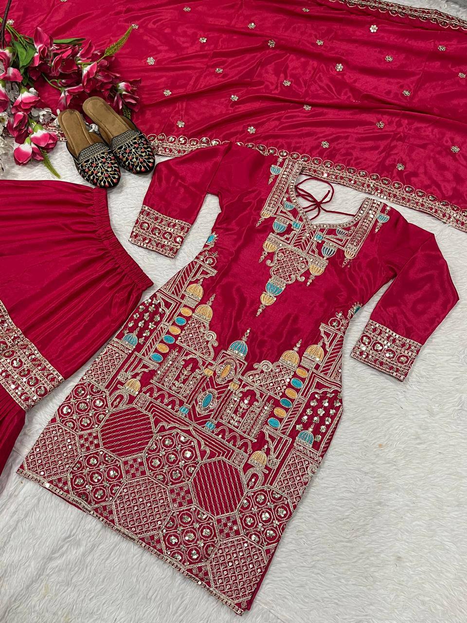 Launching New Designer Party Wear Look Top Sharara Plazzo and Dupatta