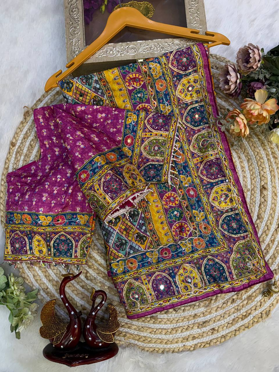 Soft Chinnon with beautiful print saree