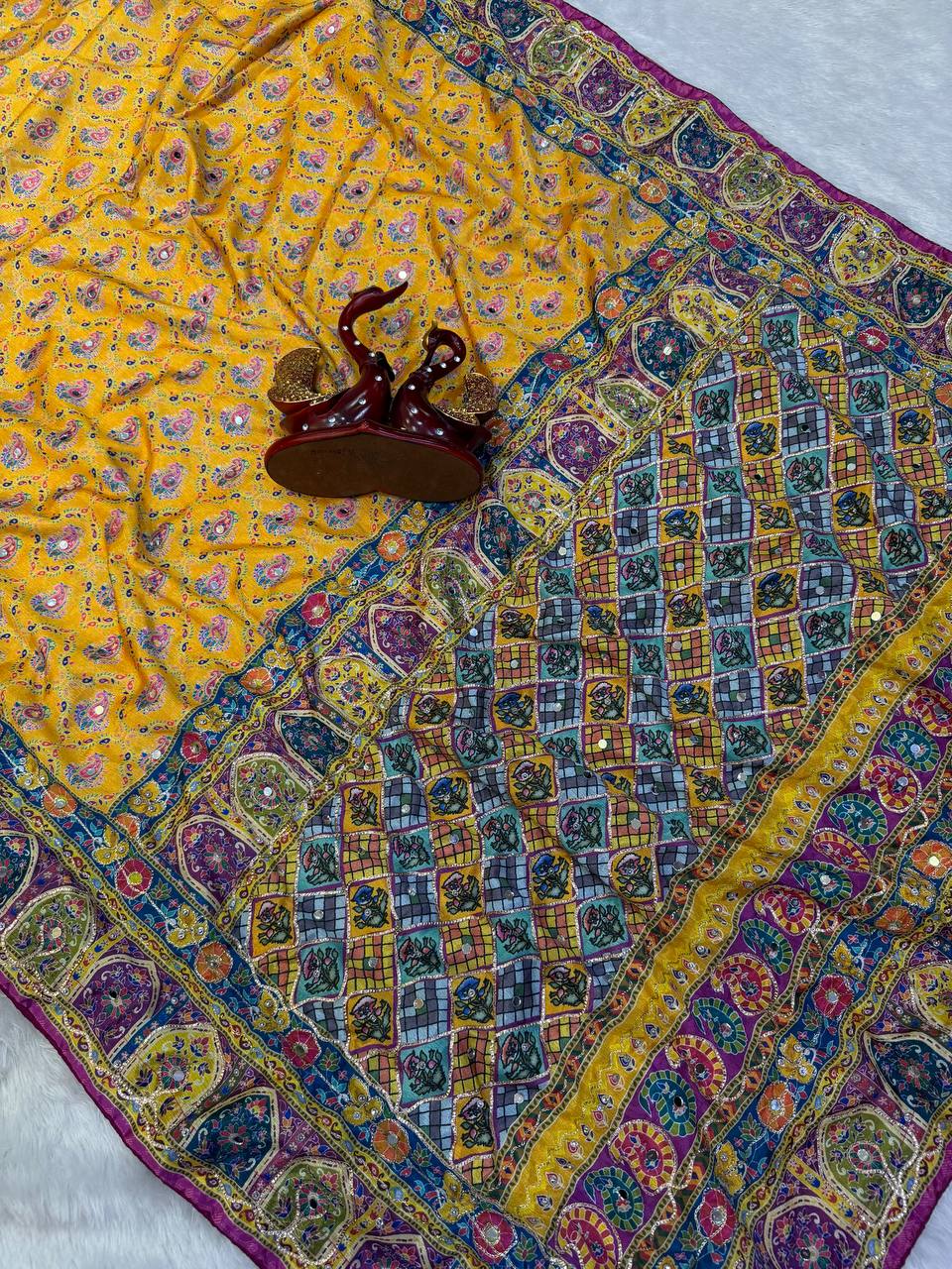 Soft Chinnon with beautiful print saree