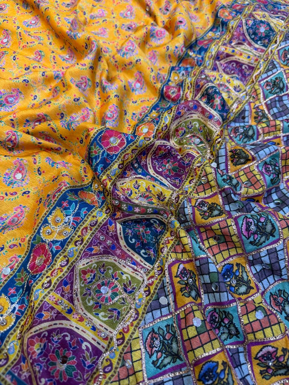 Soft Chinnon with beautiful print saree