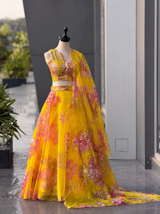 Pure Organza digital printed lehnga