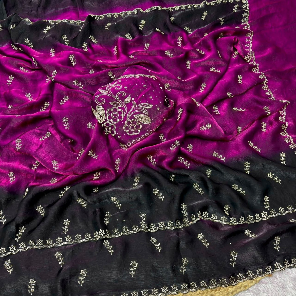Space silk padding With Beautiful jarkhan Work saree