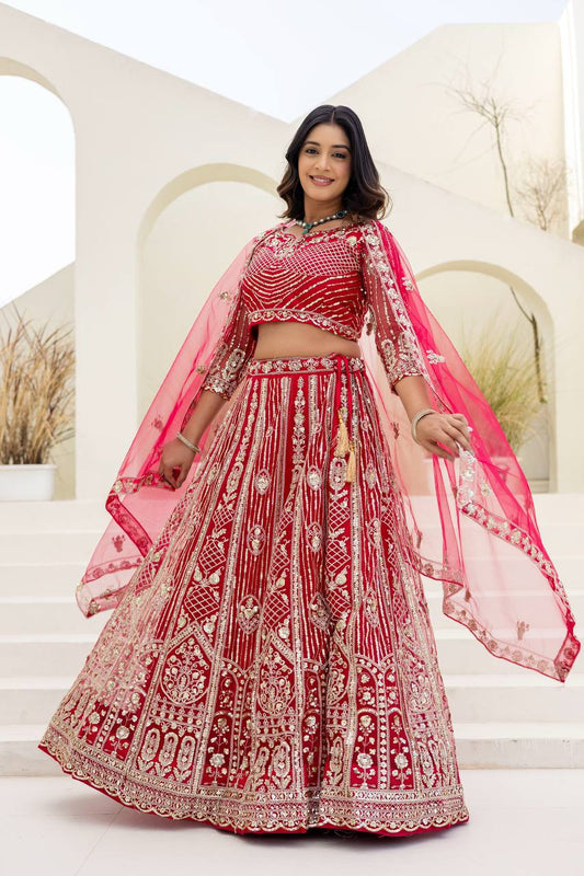 Butterfly Net Sequins and Codding Embroidery Work Lehenga