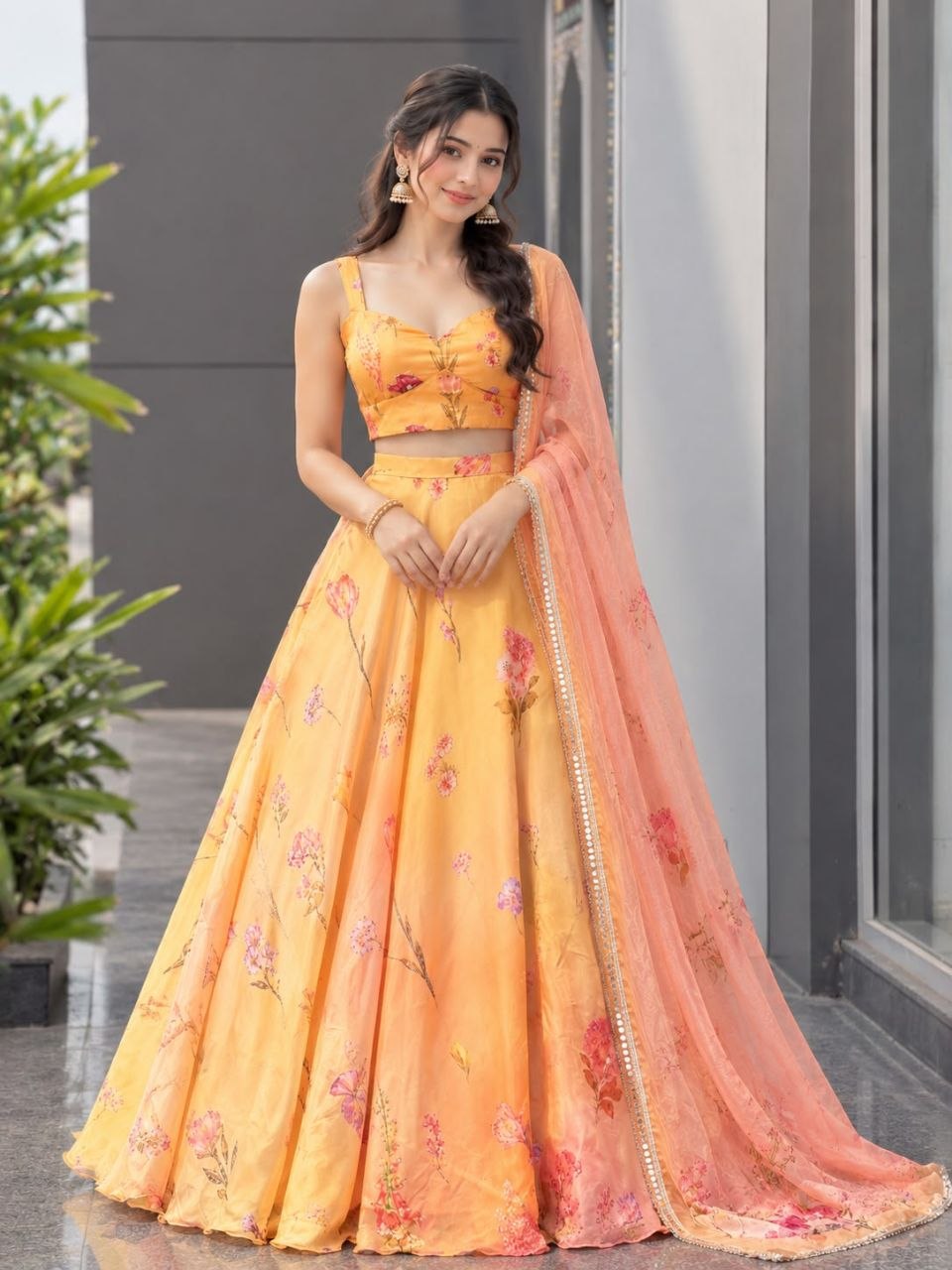 Pure soft Organza digital printed lehnga