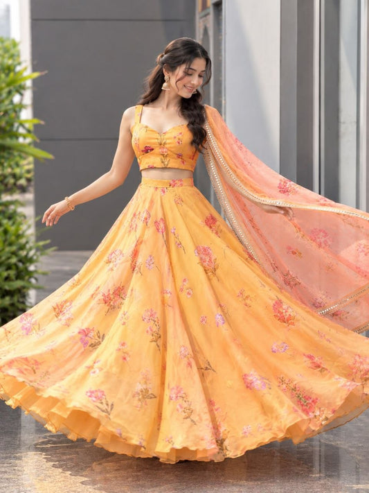 Pure soft Organza digital printed lehnga