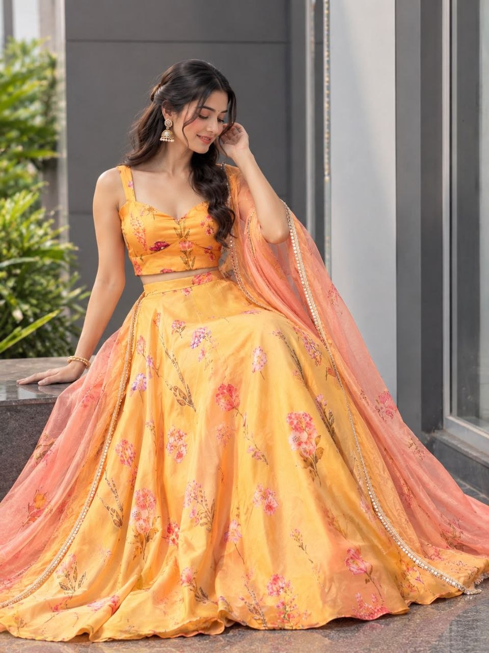Pure soft Organza digital printed lehnga