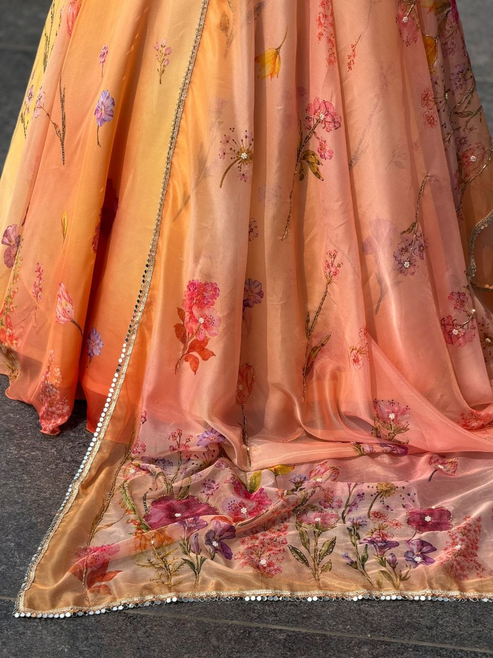 Pure soft Organza digital printed lehnga