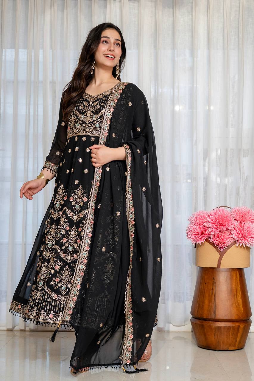 Faux Blooming With Heavy 3/mm Sequins & Zari work suit