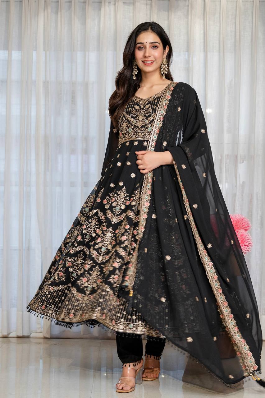 Faux Blooming With Heavy 3/mm Sequins & Zari work suit