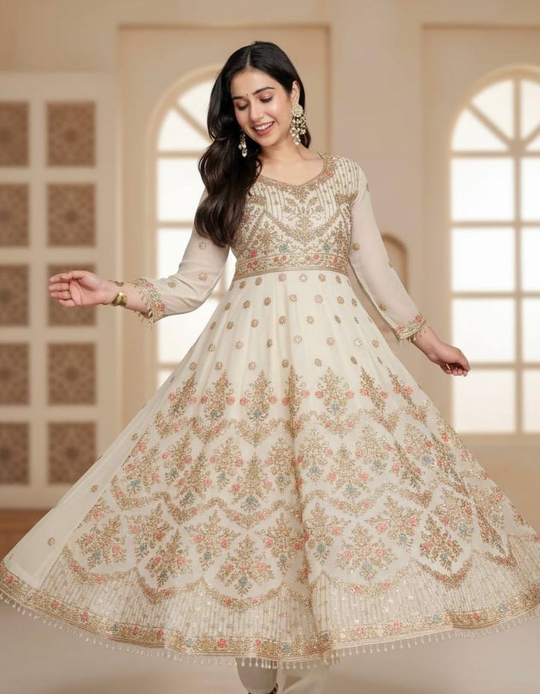 Faux Blooming With Heavy 3/mm Sequins & Zari work suit