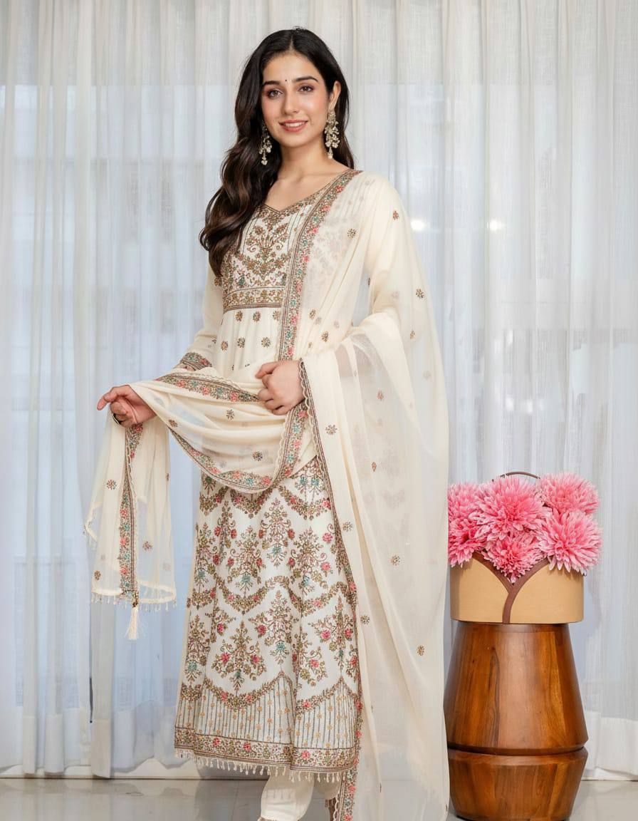 Faux Blooming With Heavy 3/mm Sequins & Zari work suit