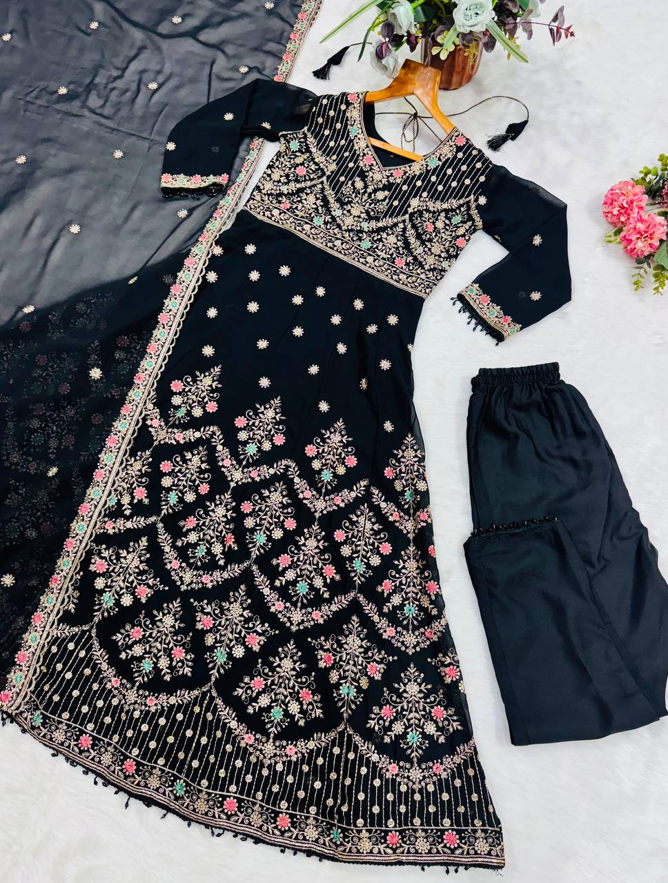 Faux Blooming With Heavy 3/mm Sequins & Zari work suit