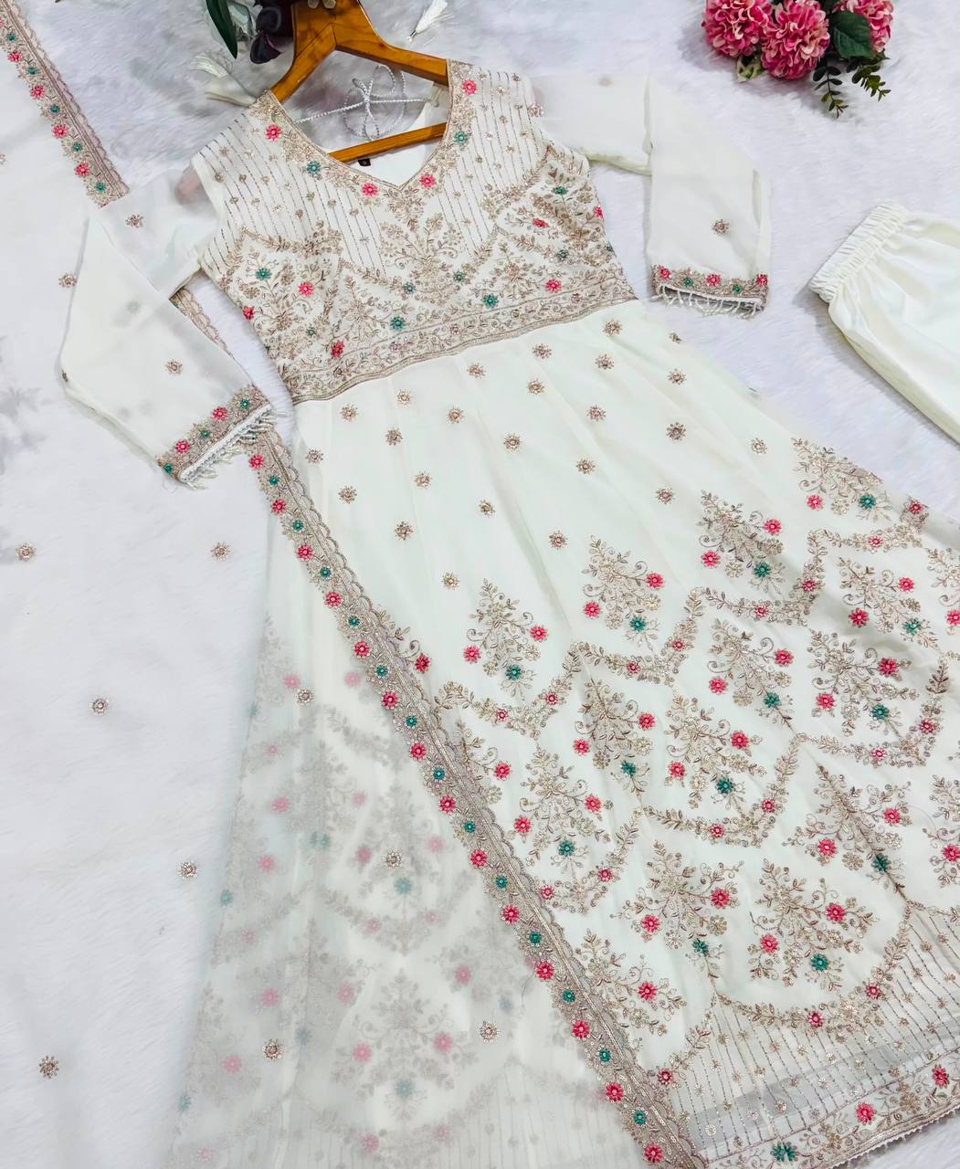 Faux Blooming With Heavy 3/mm Sequins & Zari work suit