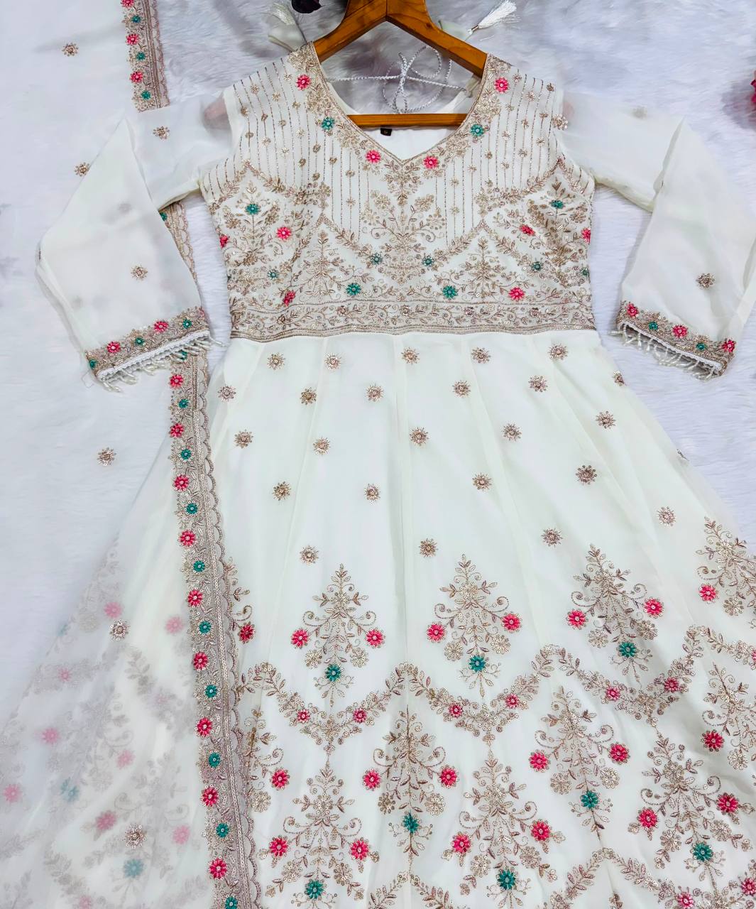 Faux Blooming With Heavy 3/mm Sequins & Zari work suit