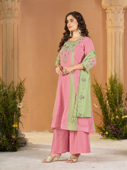 Mal Chanderi Multi Embroidery Thread With Real Hand Work Anarkali Kurti