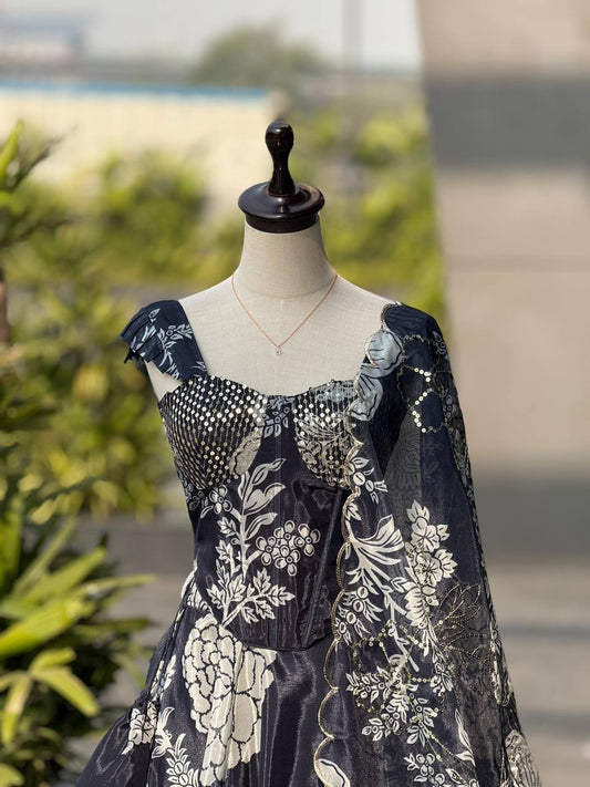 Pure jimy Organza digital printed lehnga