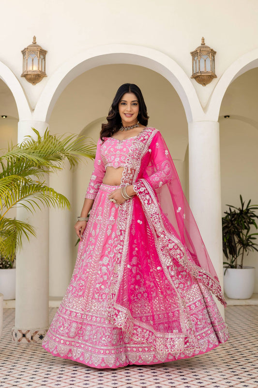 Natural Crap Silk Sequins and Codding Jari Embroidery Work Lehenga
