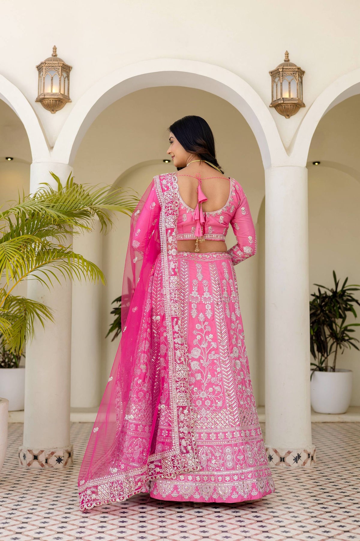 Natural Crap Silk Sequins and Codding Jari Embroidery Work Lehenga