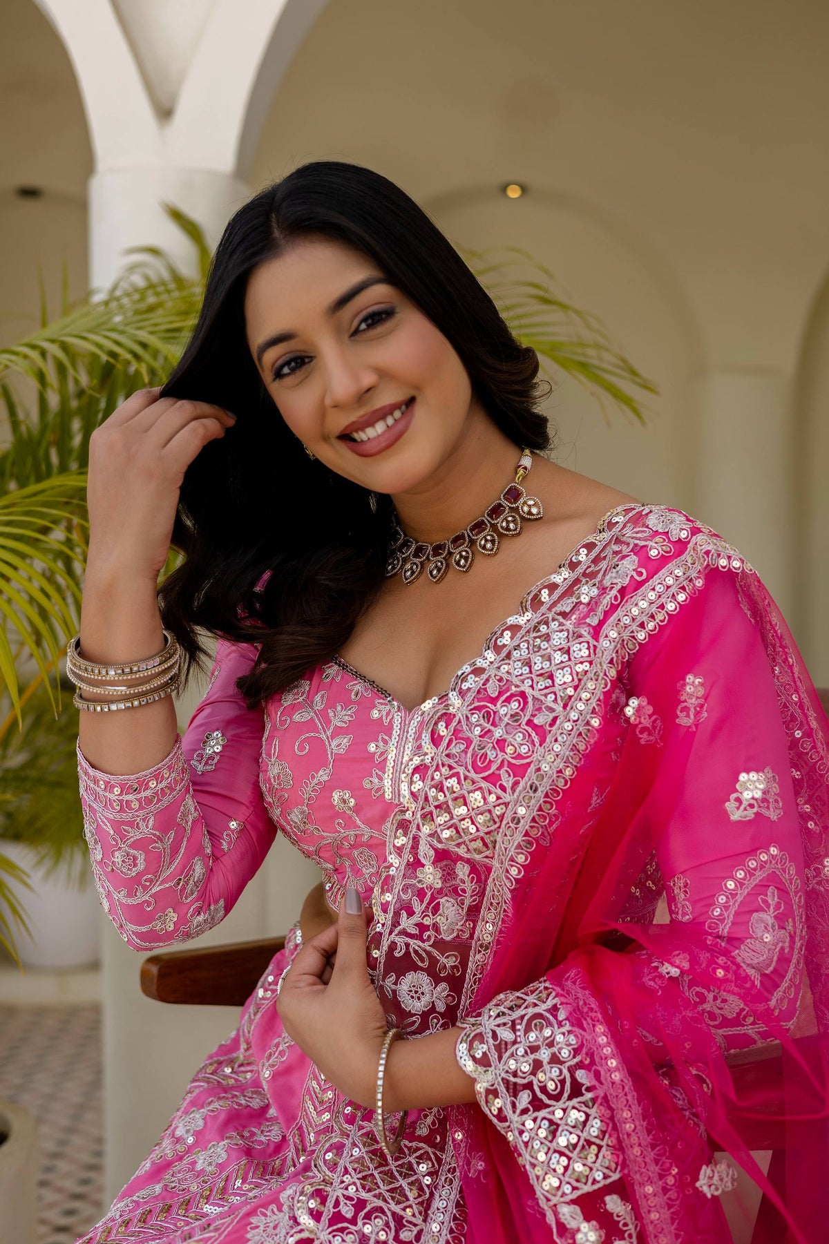 Natural Crap Silk Sequins and Codding Jari Embroidery Work Lehenga