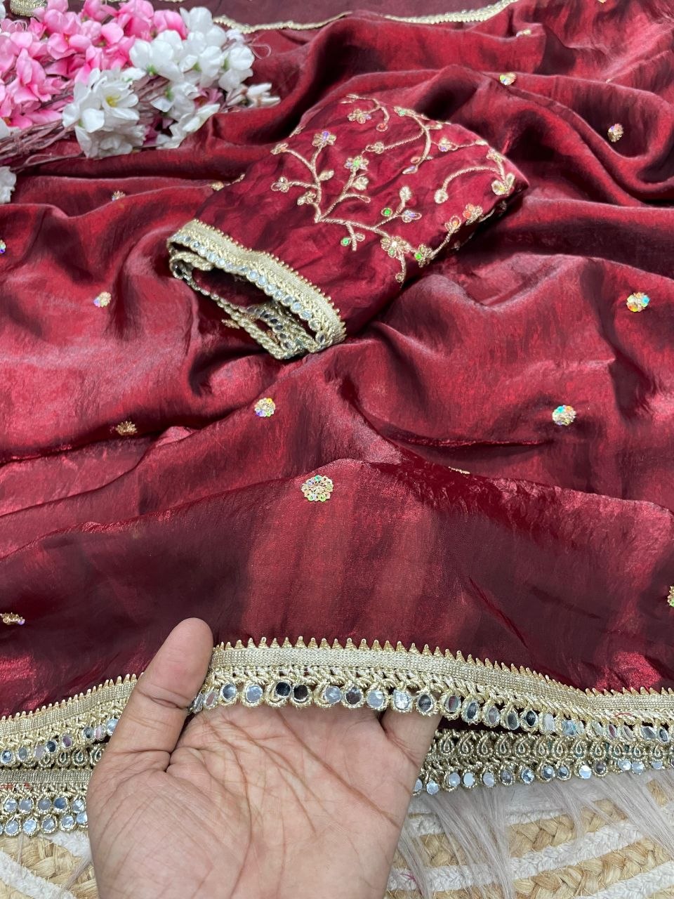 Beautiful Sequence butti all over Saree