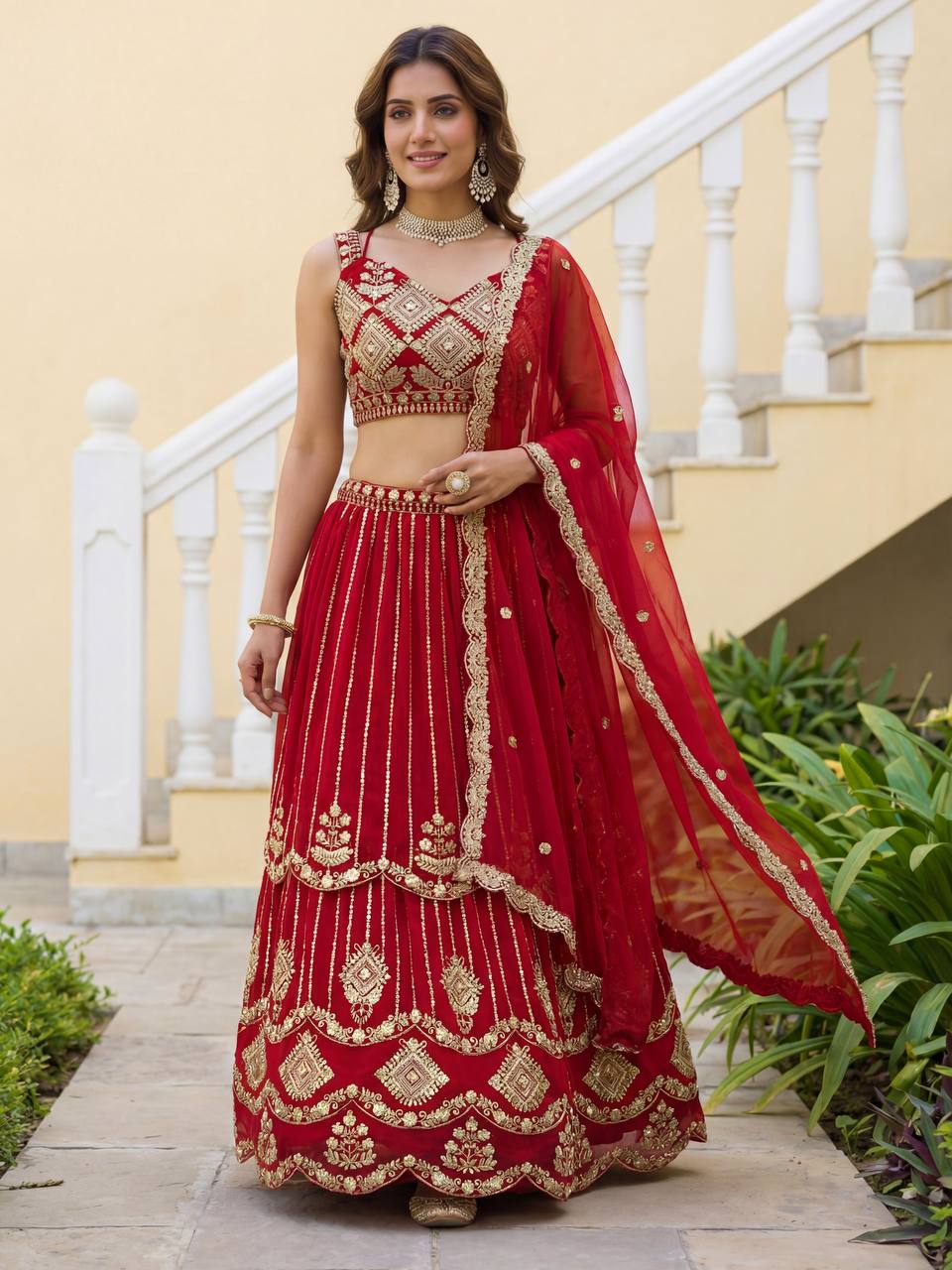 Faux Georgeet Sequins and Zari Embroidery Work Choli