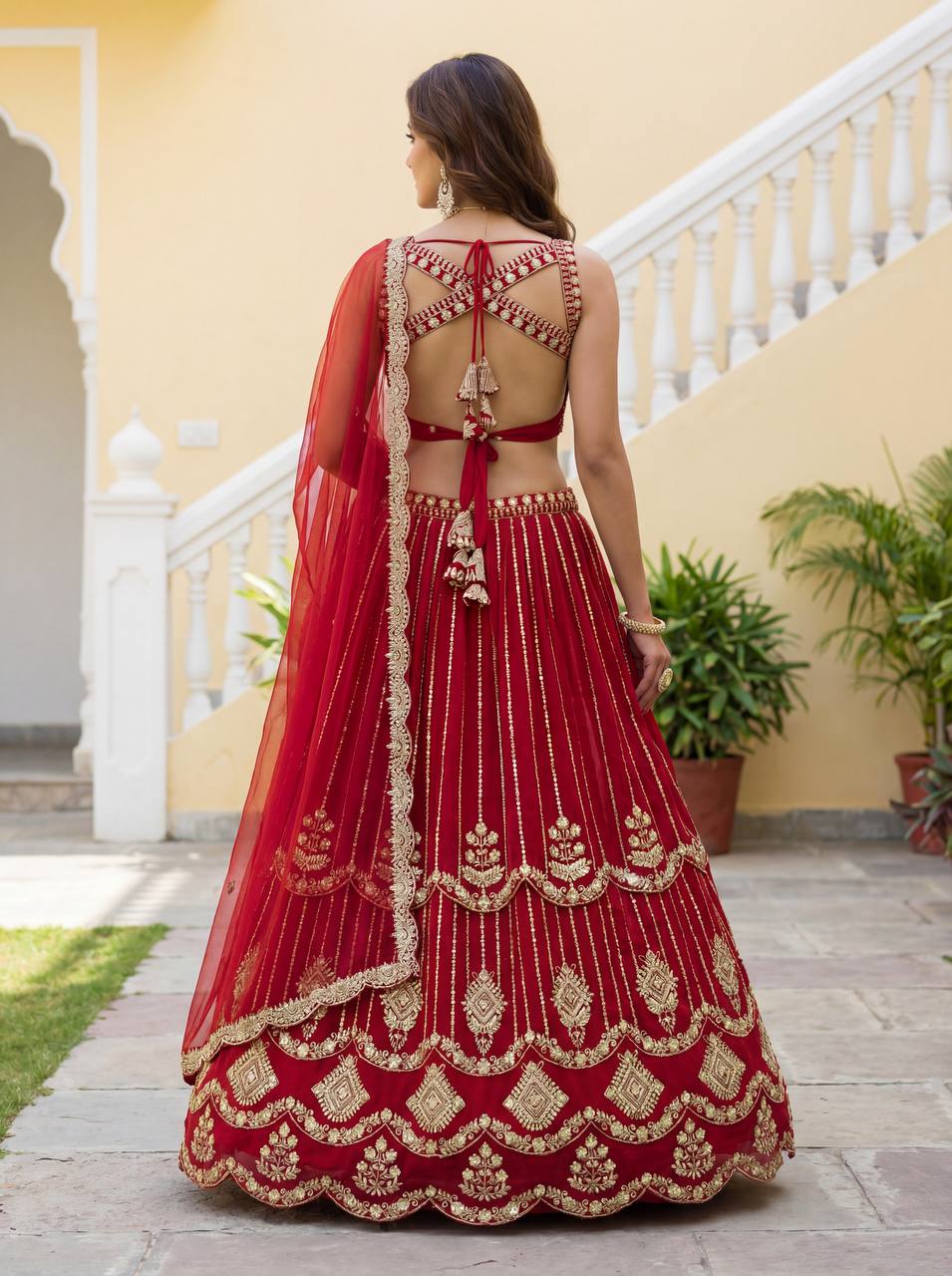 Faux Georgeet Sequins and Zari Embroidery Work Choli