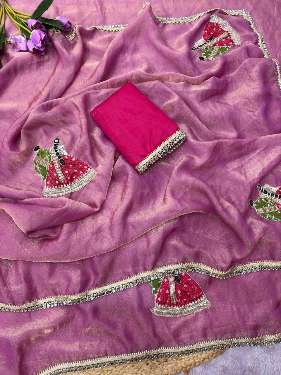 Fendy sattin two ton fully stitched Coding sequence embroidery saree