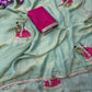 Fendy sattin two ton fully stitched Coding sequence embroidery saree