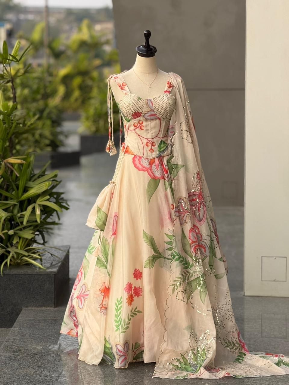 Pure Jmy Organza digital printed lehnga