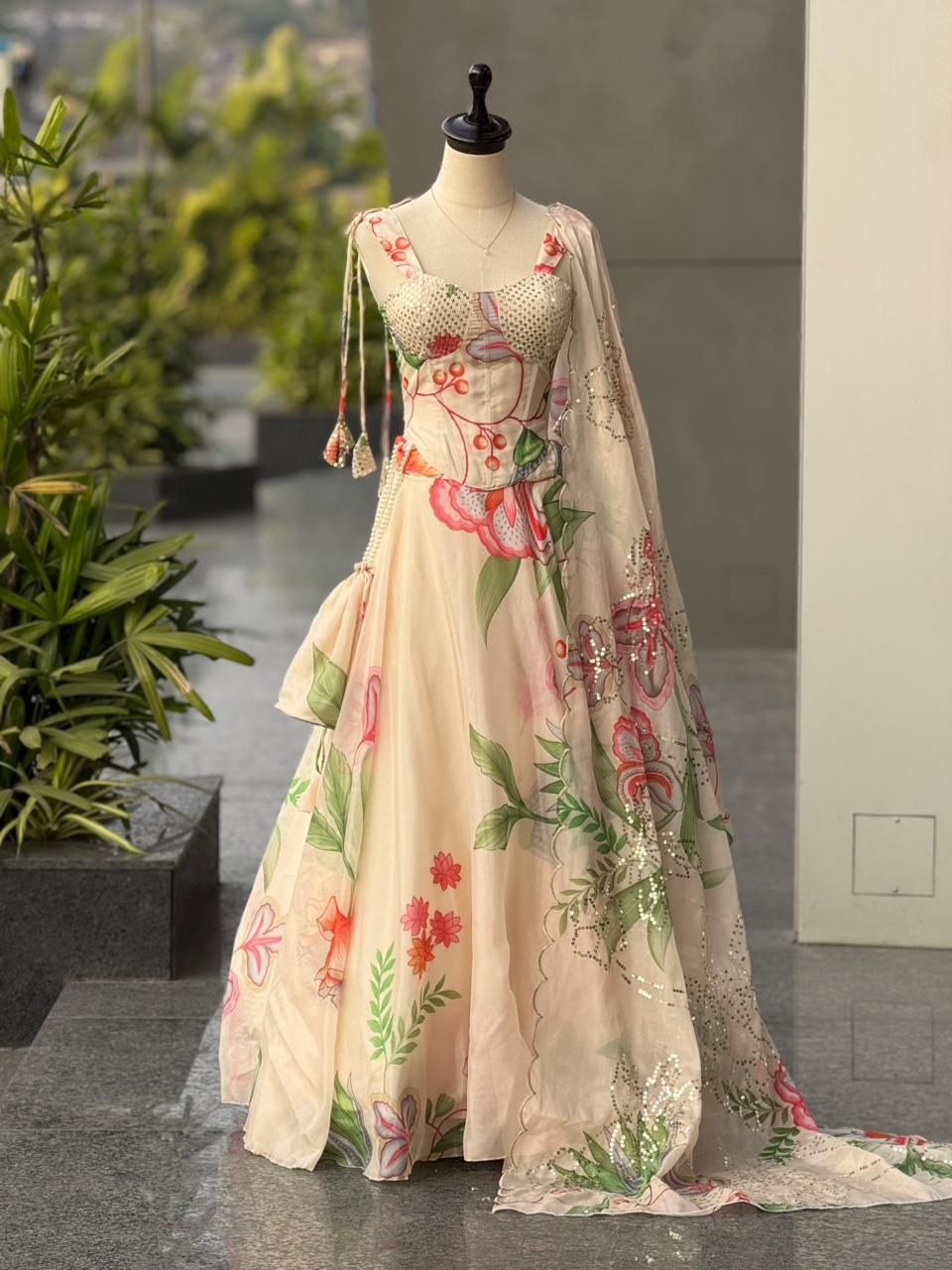 Pure Jmy Organza digital printed lehnga