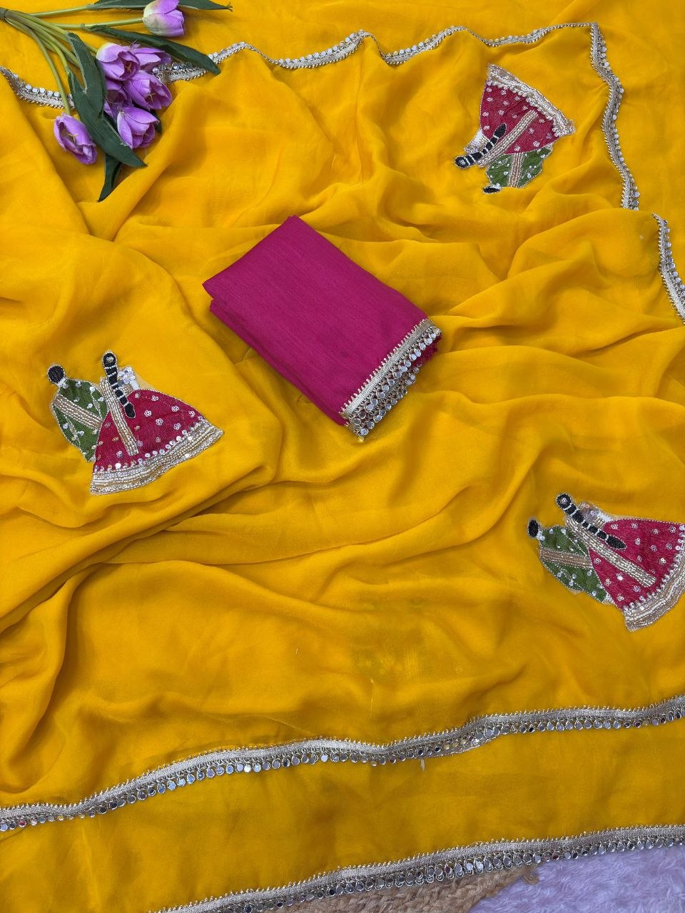 Attractive multi - cutdana & Sequence beads work दूल्हा -दुल्हन design saree