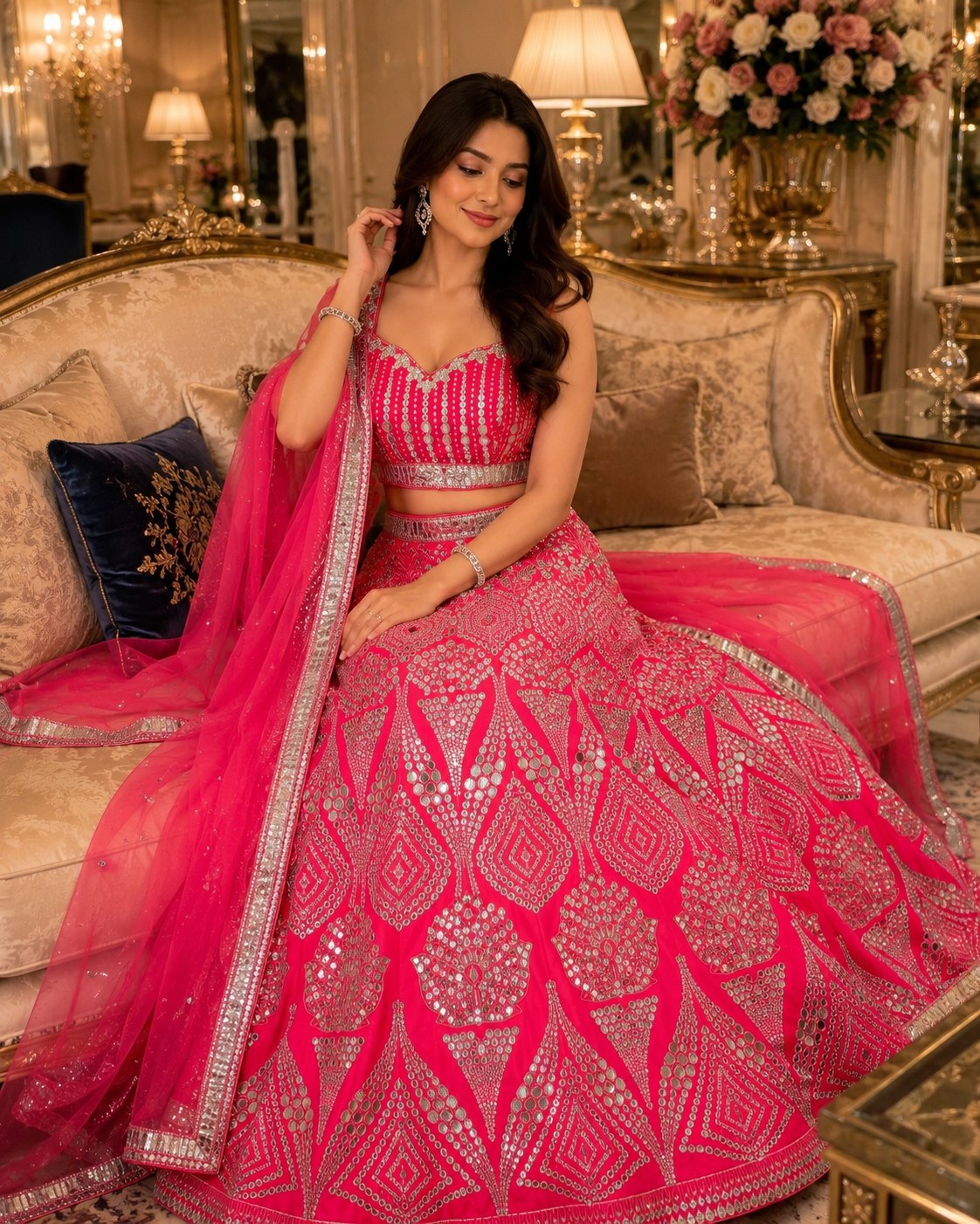 Sehen Sie umwerfend aus in diesem wunderschönen cremefarbenen Lehenga-Set