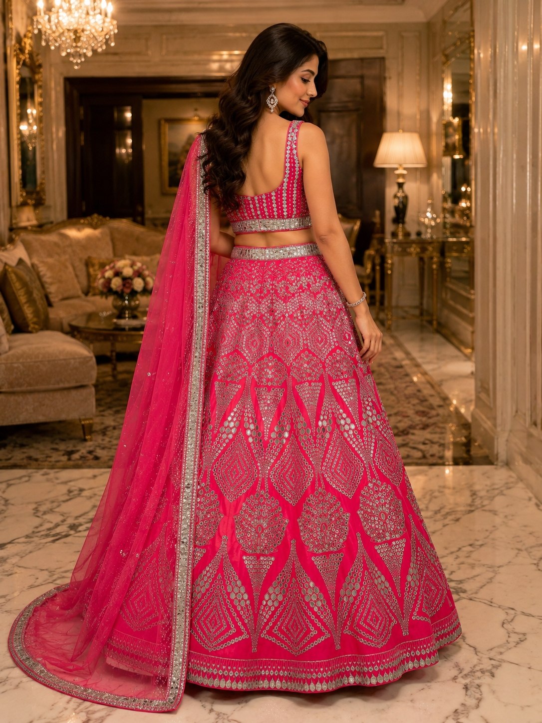 Sehen Sie umwerfend aus in diesem wunderschönen cremefarbenen Lehenga-Set