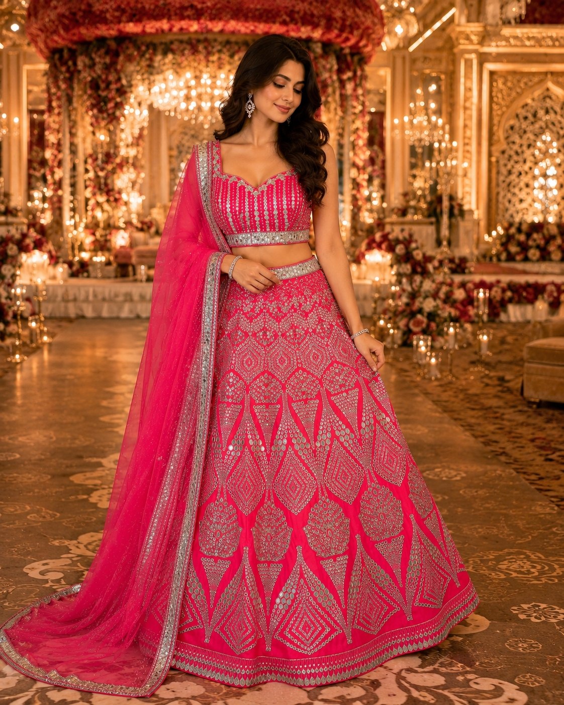Sehen Sie umwerfend aus in diesem wunderschönen cremefarbenen Lehenga-Set