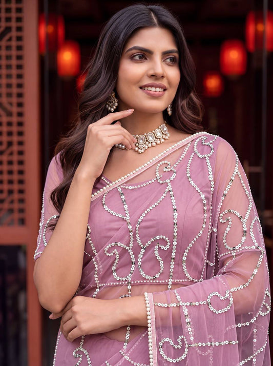 Bidds sequence pearls Embroidery Work saree