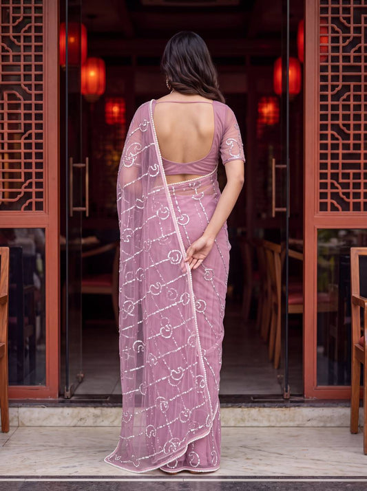 Bidds sequence pearls Embroidery Work saree
