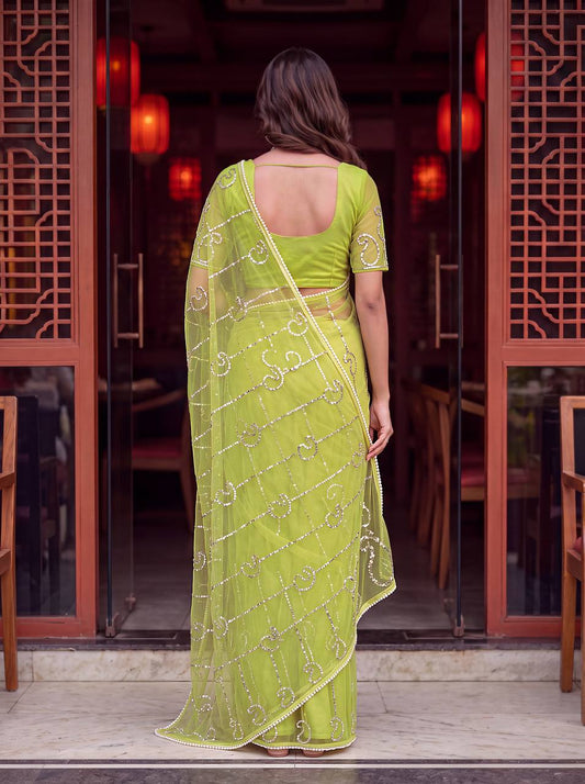Bidds sequence pearls Embroidery Work saree
